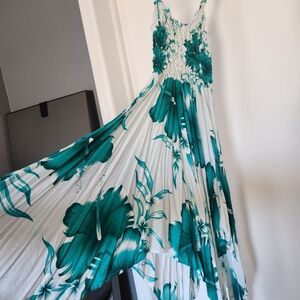 Floral Teal and White Maxi Dress